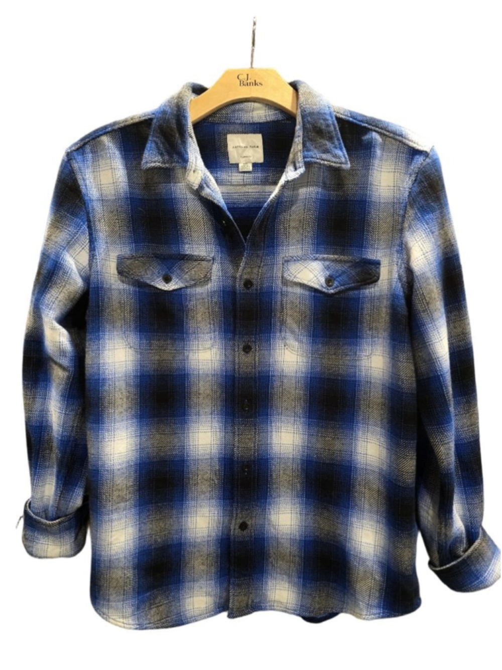 Men's American Eagle Flannel Shirt Blue/White Size L